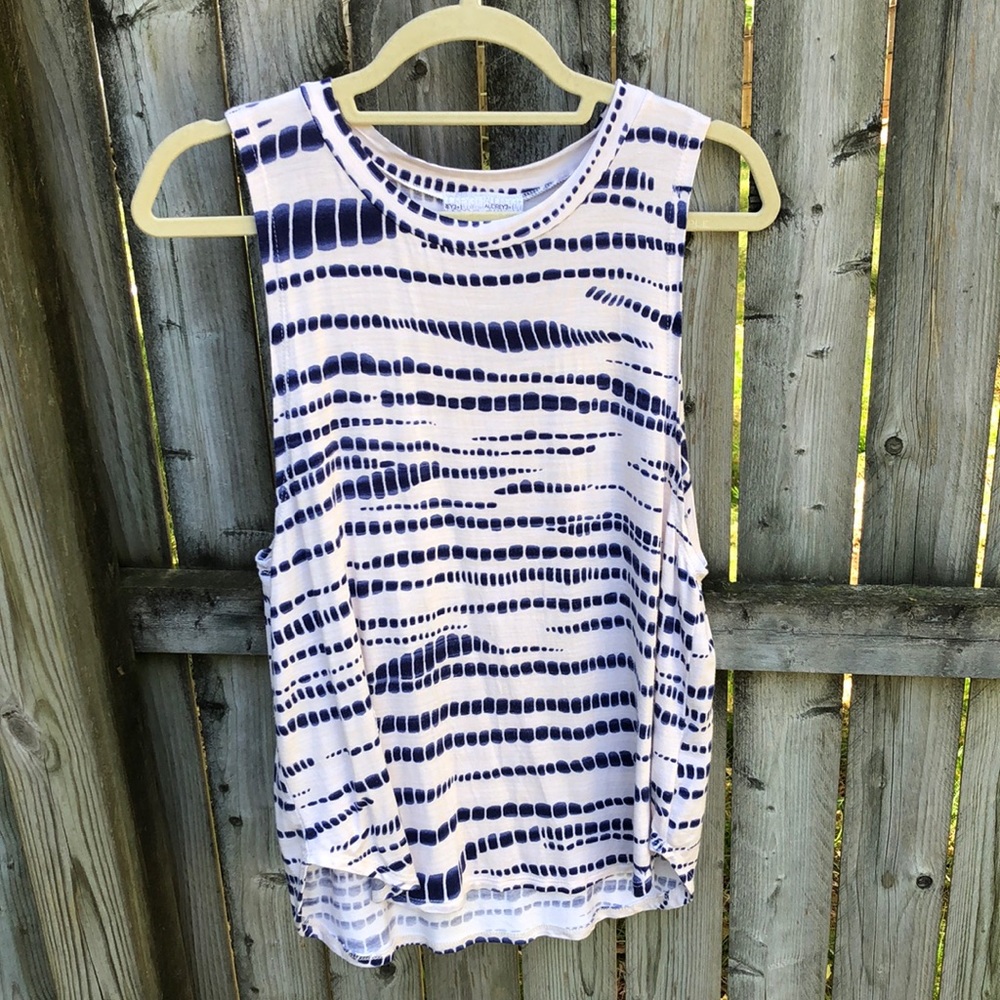 Audrey 3+1 super cute cream blue striped tank S